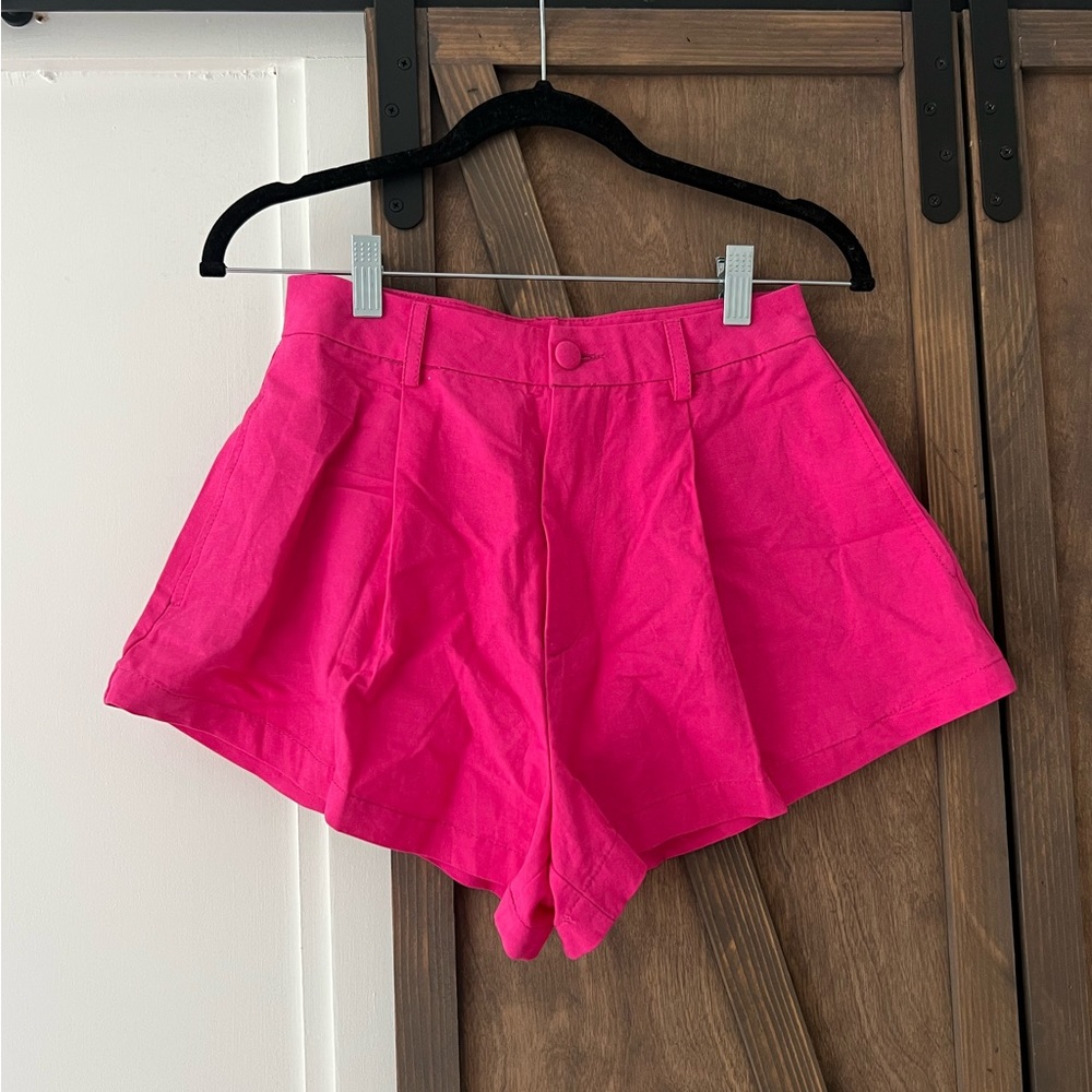 Pink Wide Leg Tailored Shorts